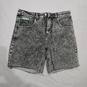 Empyre Black Acid Wash Denim Shorts High Waisted Raw Hem Streetwear Women Size 6